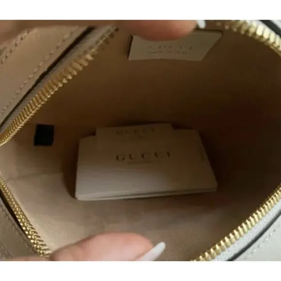 NEW! GUCCI ROUND LEATHER WHITE WEB BACKPACK SHOULDER BAG AUTHENTIC BOX! - Picture 6 of 9